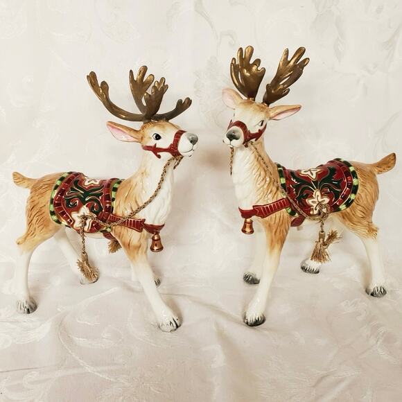 NEW Fitz & Floyd "Christmas Tidings" Ceramic Reindeer Figurines Discontinued - Picture 1 of 10